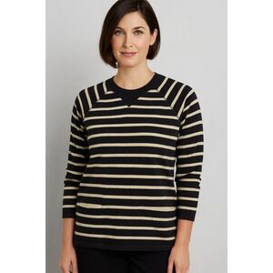 Club Monaco Womens Striped Metallic Gold‎ Black Top Raglan Sleeve Size Large